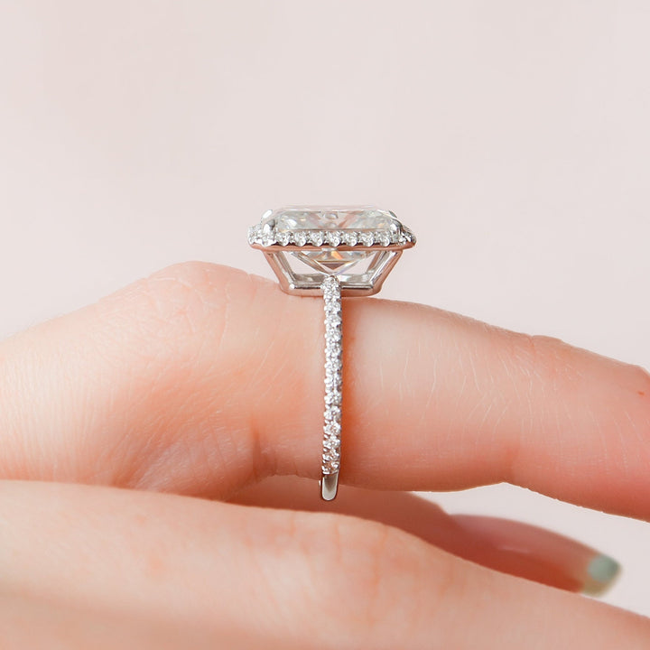 5.0CT Radiant Halo Moissanite Diamond Engagement Ring
