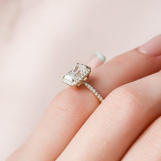 2.0CT Radiant Halo Moissanite Pave Diamond Engagement Ring