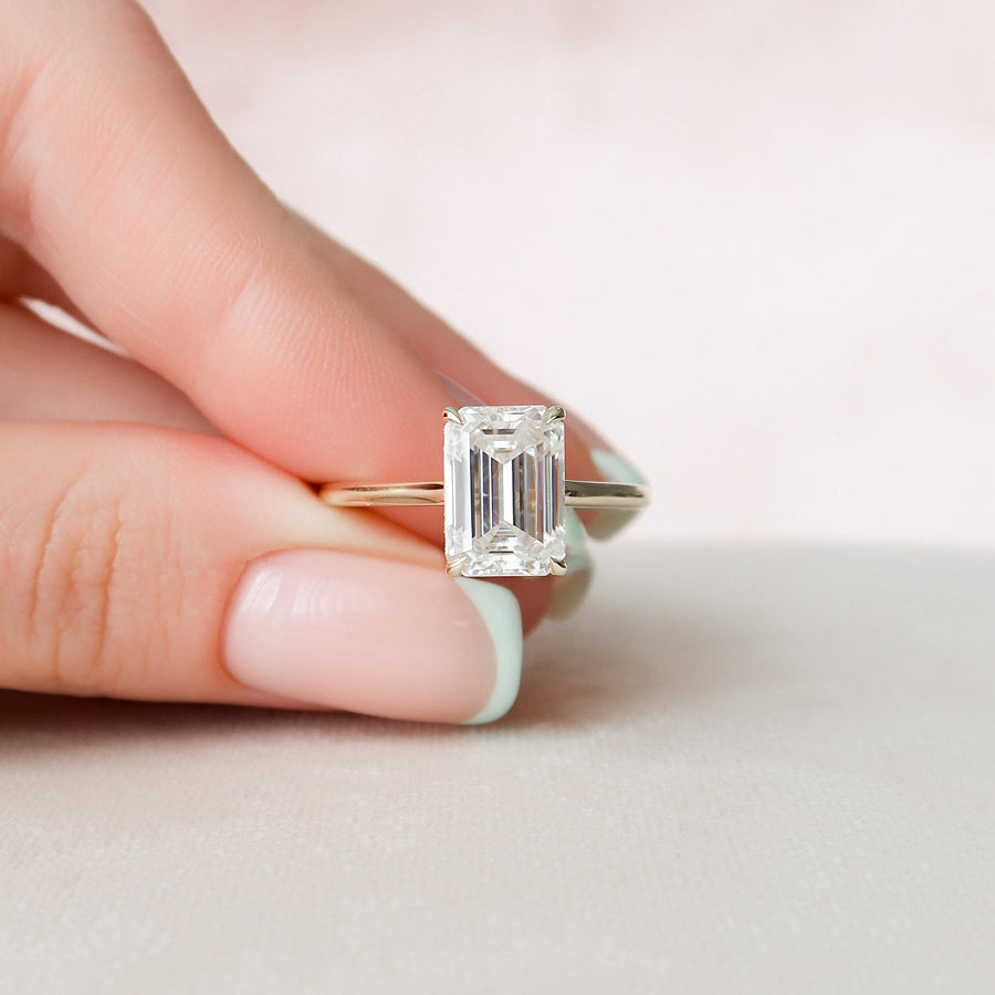 4.0CT Emerald Cut Hidden Halo Cathedral Moissanite Diamond Engagement Ring