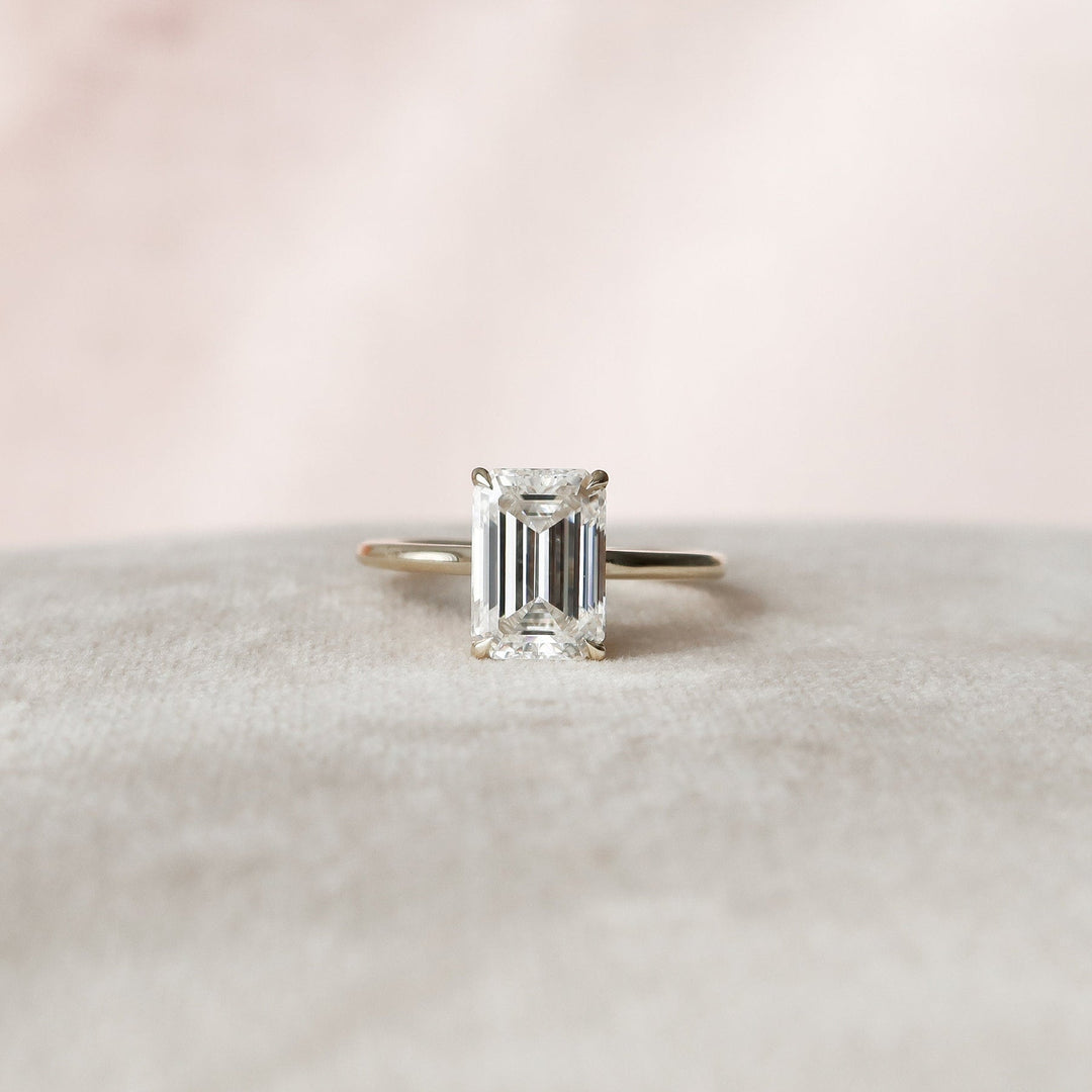 4.0CT Emerald Cut Hidden Halo Cathedral Moissanite Diamond Engagement Ring