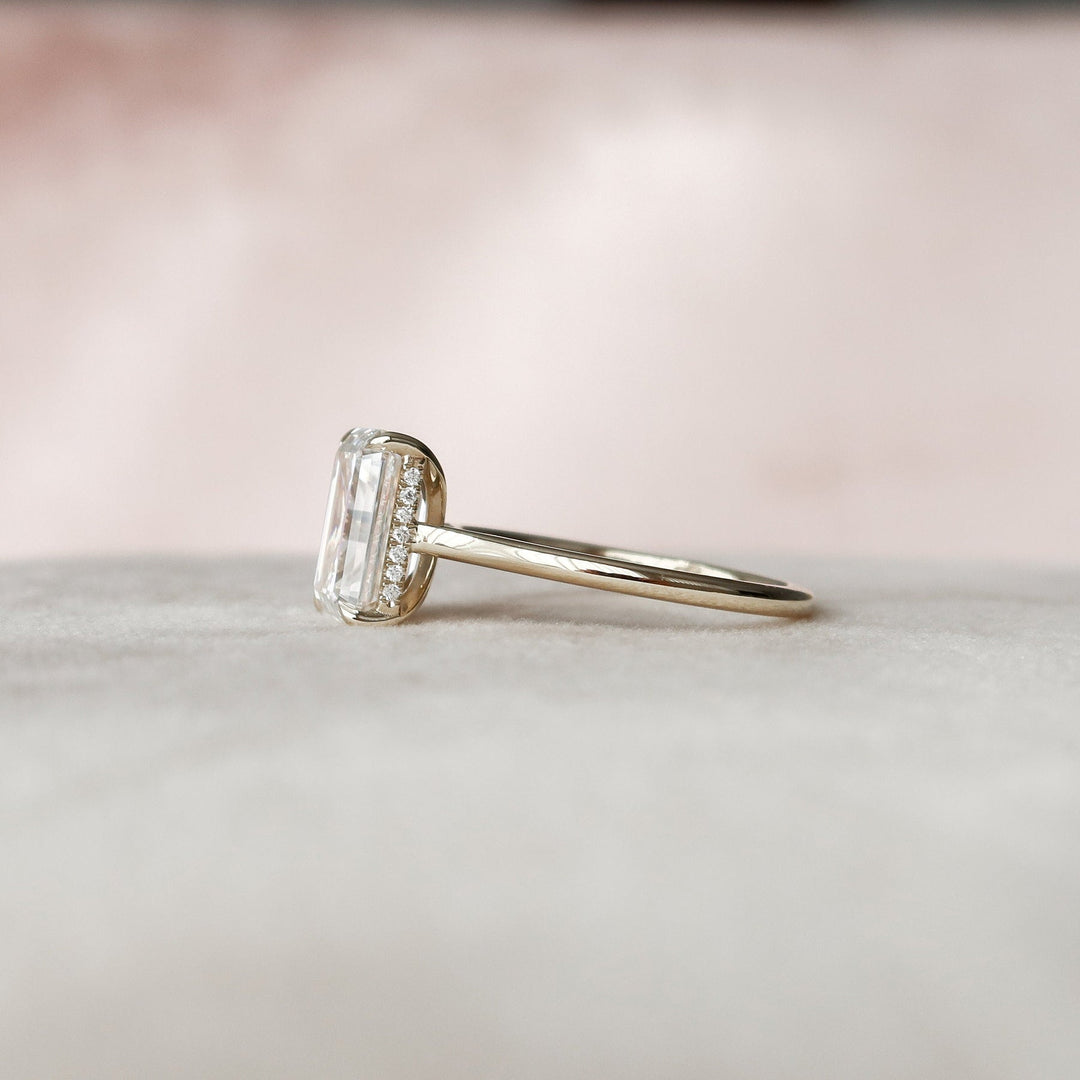 4.0CT Emerald Cut Hidden Halo Cathedral Moissanite Diamond Engagement Ring