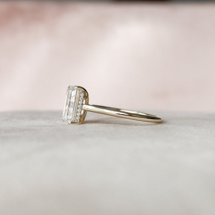 4.0CT Emerald Cut Hidden Halo Cathedral Moissanite Diamond Engagement Ring