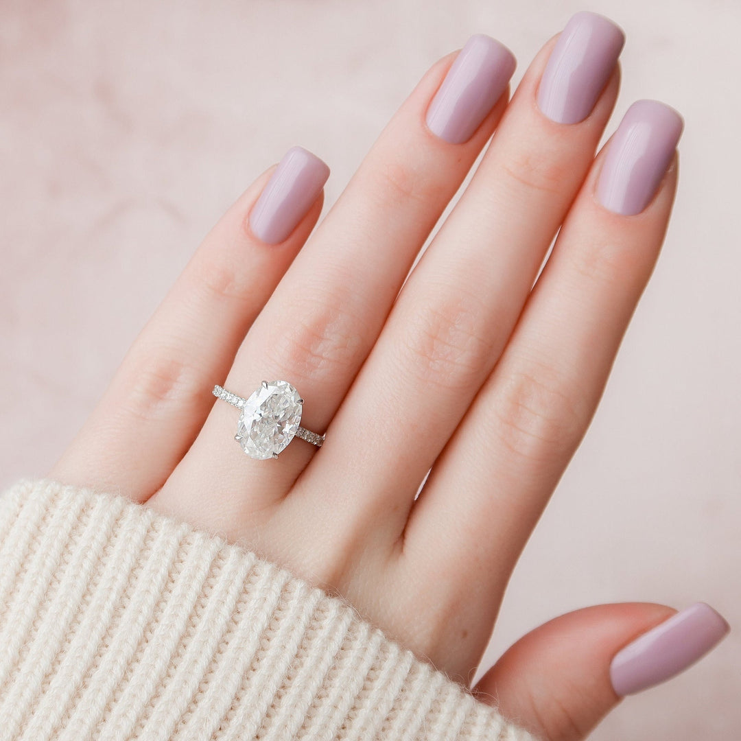 3.0CT Oval Hidden Halo Moissanite Diamond Engagement Ring