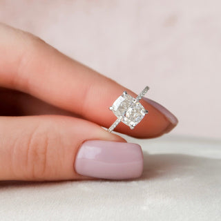 2.50CT Elongated Cushion Hidden Halo Moissanite Diamond Engagement Ring