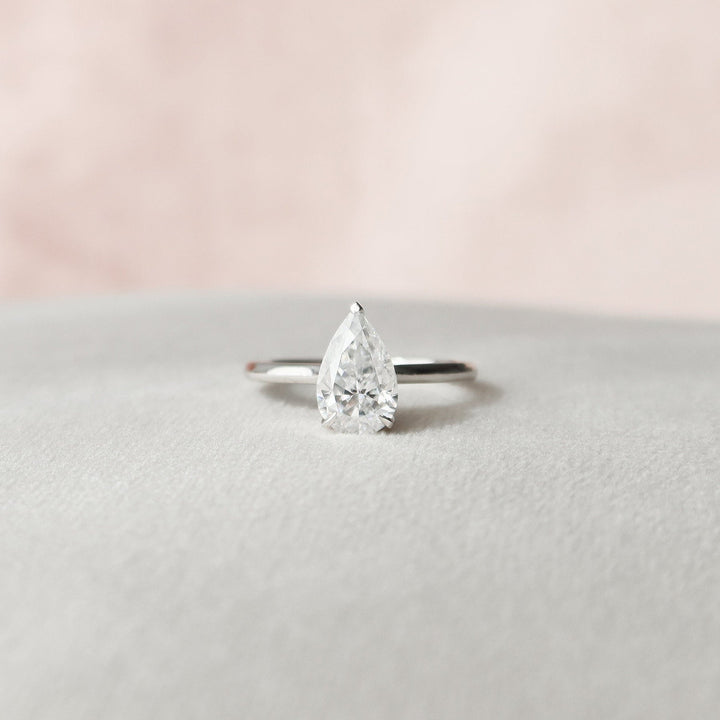 1.50CT Pear Hidden Halo Moissanite Diamond Engagement Ring