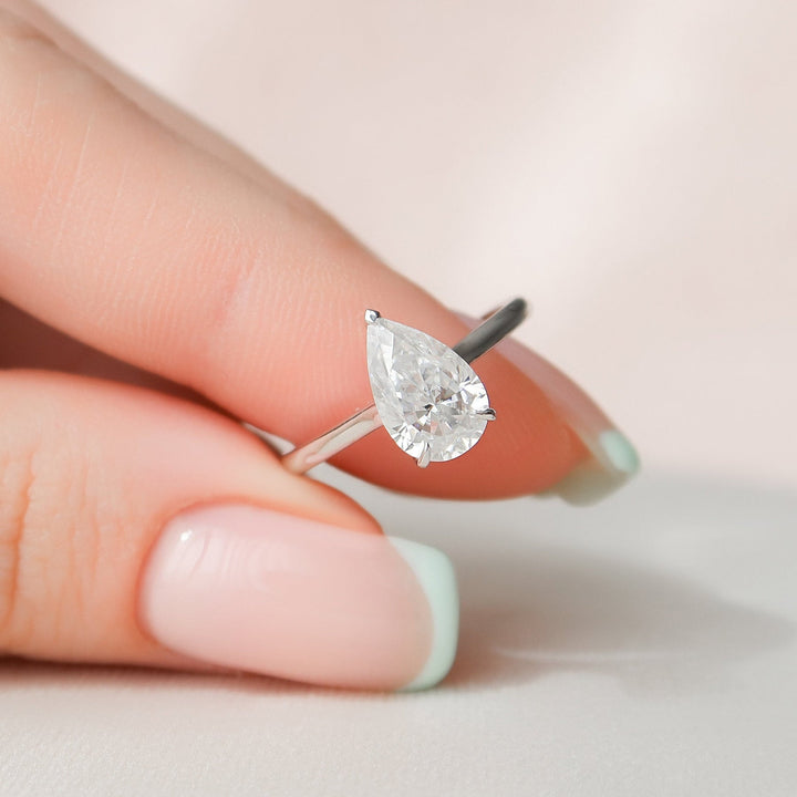 1.50CT Pear Hidden Halo Moissanite Diamond Engagement Ring