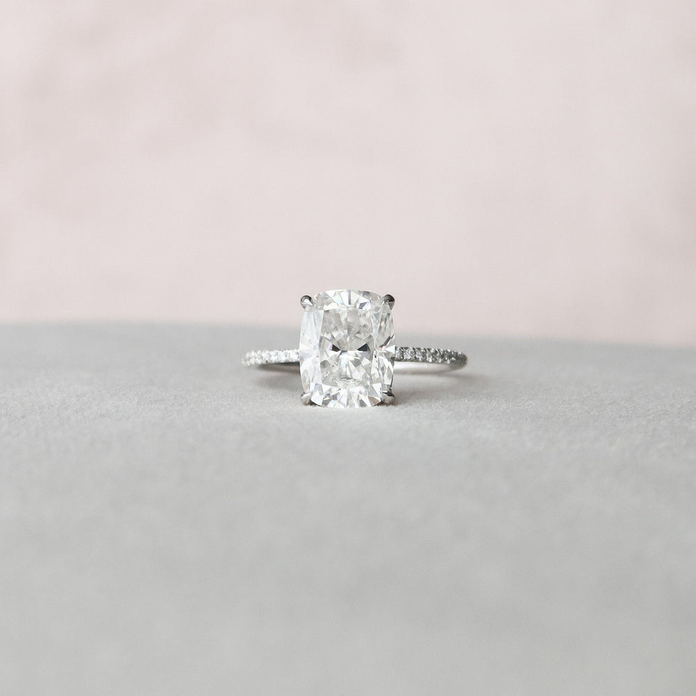 4.0CT Elongated Cushion Hidden Halo Moissanite Diamond Engagement Ring