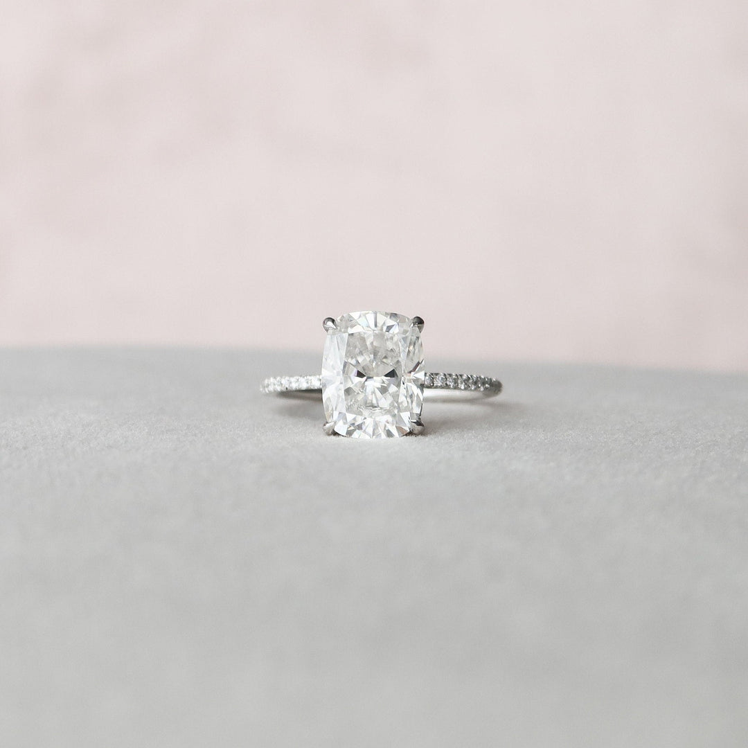 4.0CT Elongated Cushion Hidden Halo Moissanite Diamond Engagement Ring