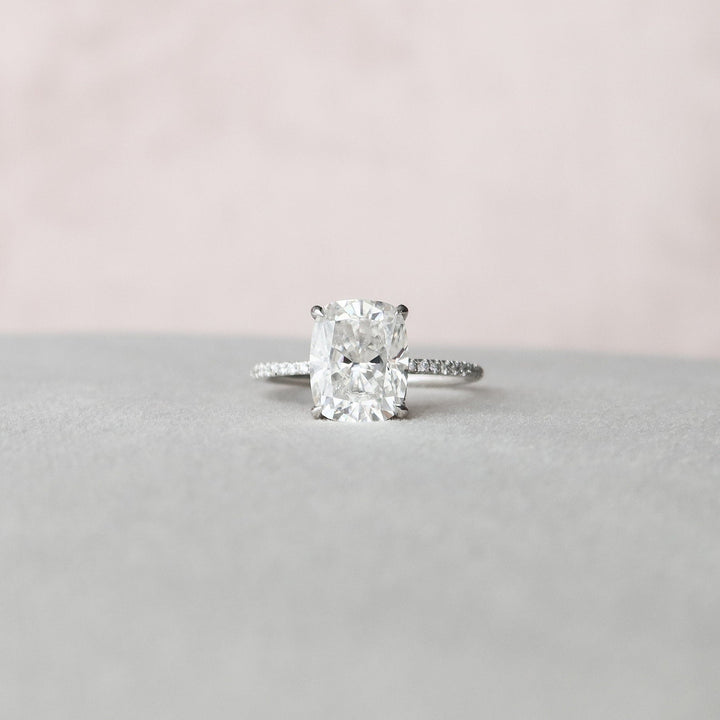 4.0CT Elongated Cushion Hidden Halo Moissanite Diamond Engagement Ring