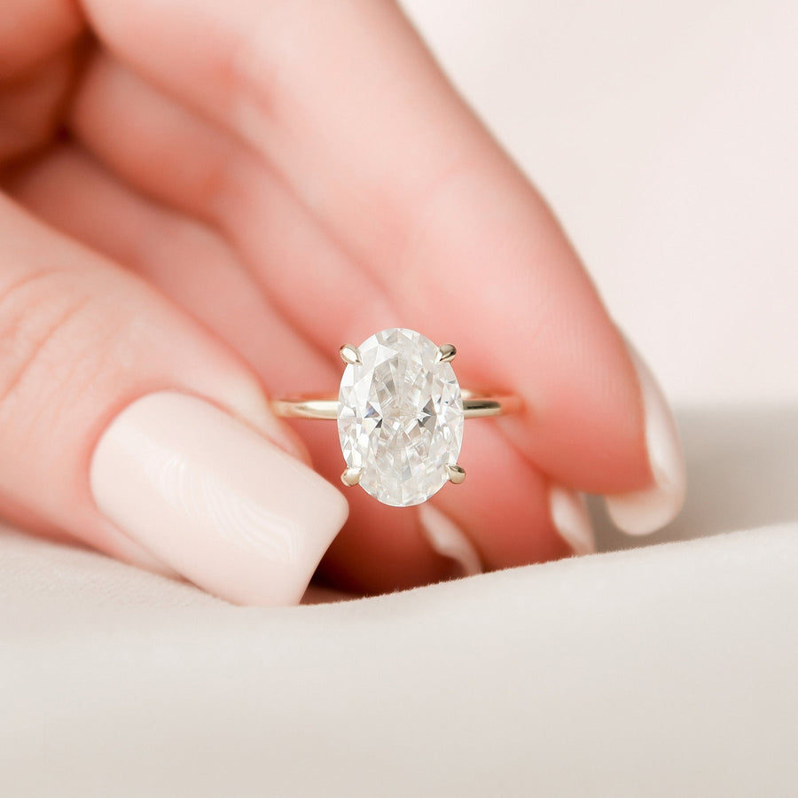 4.0CT Oval Hidden Halo Moissanite Diamond Engagement Ring