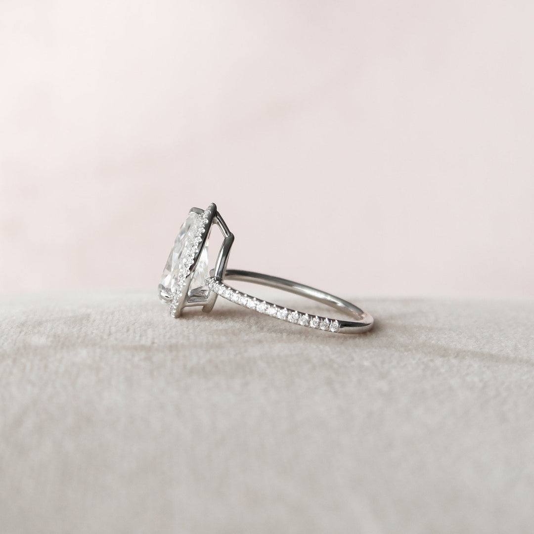 2.50CT Pear Cut Halo Moissanite Diamond Engagement Ring
