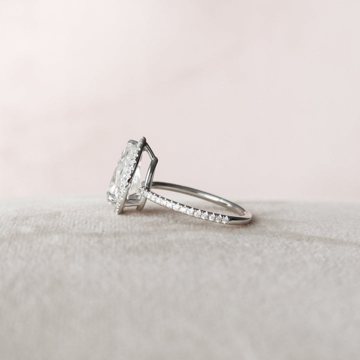 2.50CT Pear Cut Halo Moissanite Diamond Engagement Ring