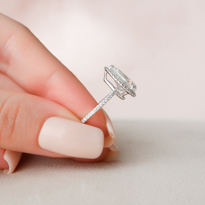 2.50CT Pear Cut Halo Moissanite Diamond Engagement Ring