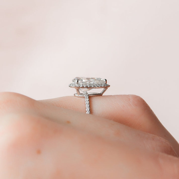 2.50CT Pear Cut Halo Moissanite Diamond Engagement Ring