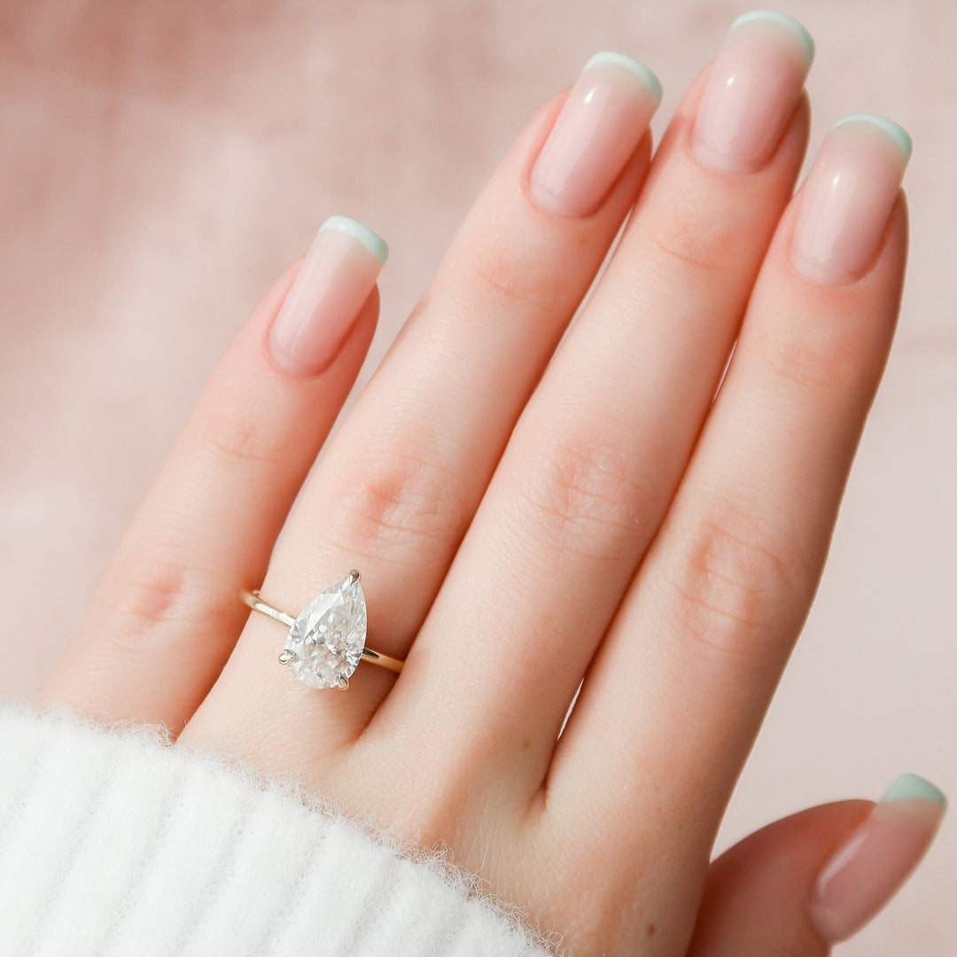 2.50CT Pear Hidden Halo Moissanite Diamond Engagement Ring
