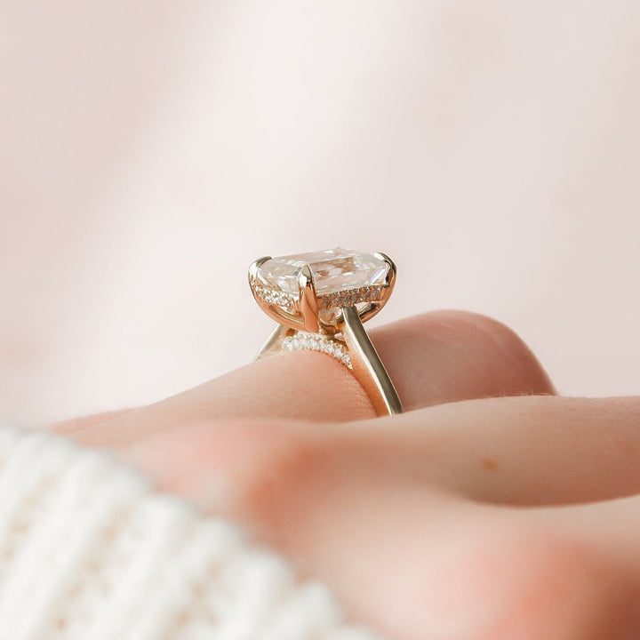 3.0CT Emerald Cut Hidden Halo Moissanite Diamond Engagement Ring