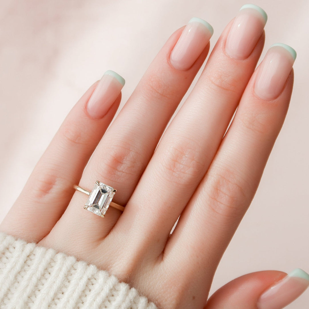 3.0CT Emerald Cut Hidden Halo Moissanite Diamond Engagement Ring