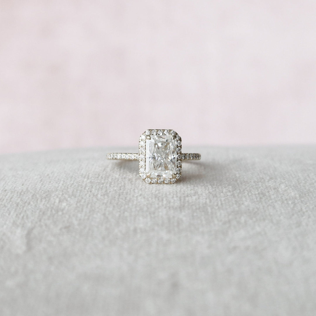 2.0CT Radiant Halo Moissanite Pave Diamond Engagement Ring