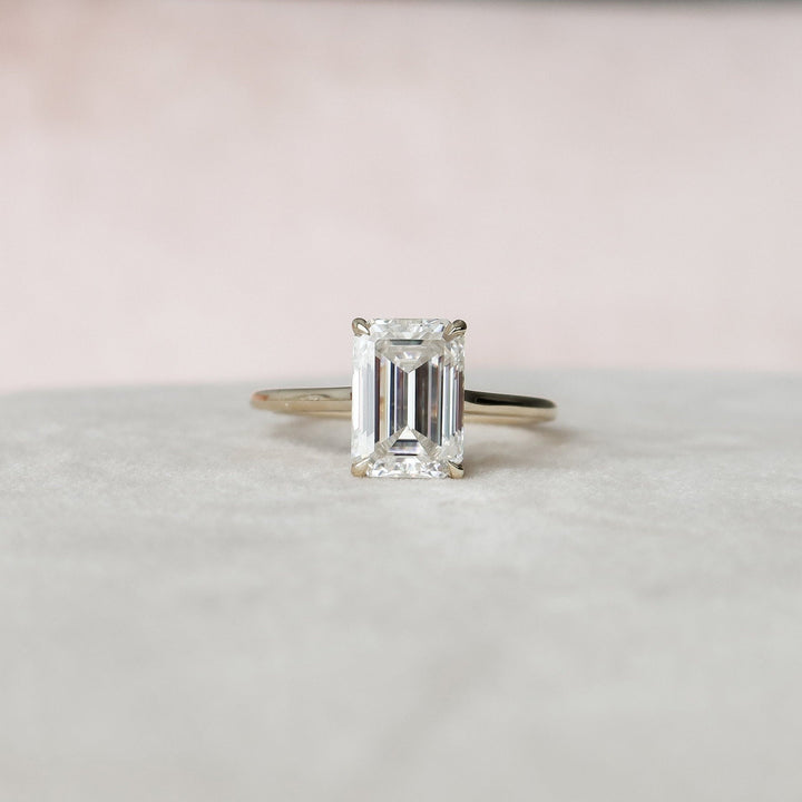 4.0CT Emerald Cut Hidden Halo Cathedral Moissanite Diamond Engagement Ring