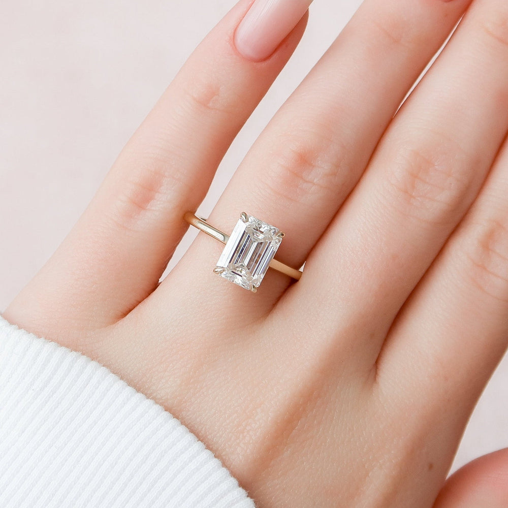 4.0CT Emerald Cut Hidden Halo Cathedral Moissanite Diamond Engagement Ring