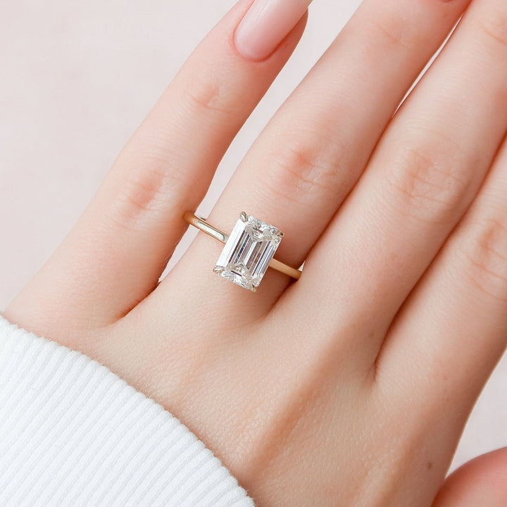 4.0CT Emerald Cut Hidden Halo Cathedral Moissanite Diamond Engagement Ring