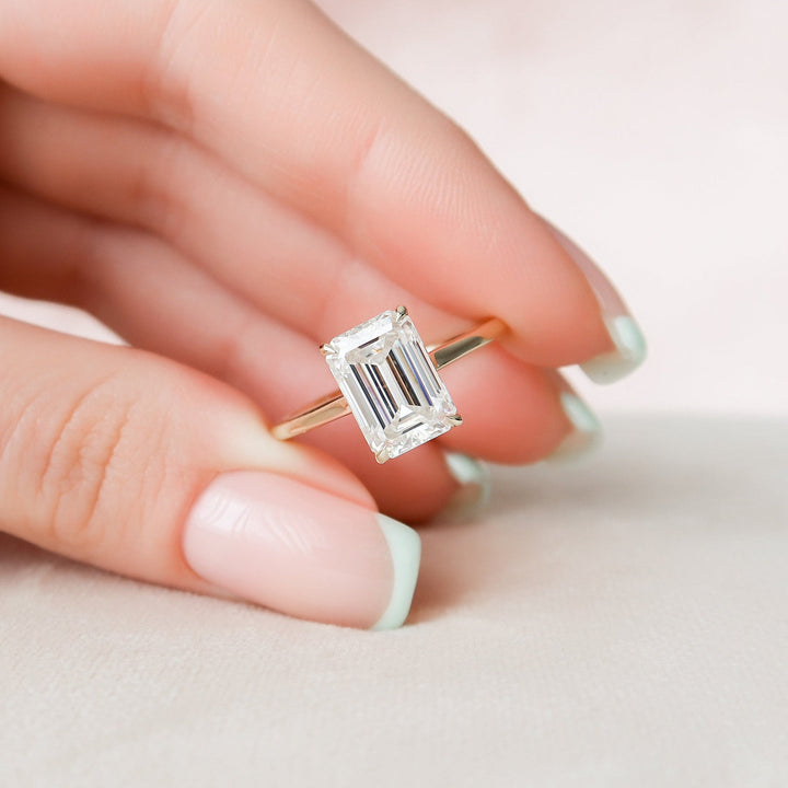 4.0CT Emerald Cut Hidden Halo Cathedral Moissanite Diamond Engagement Ring