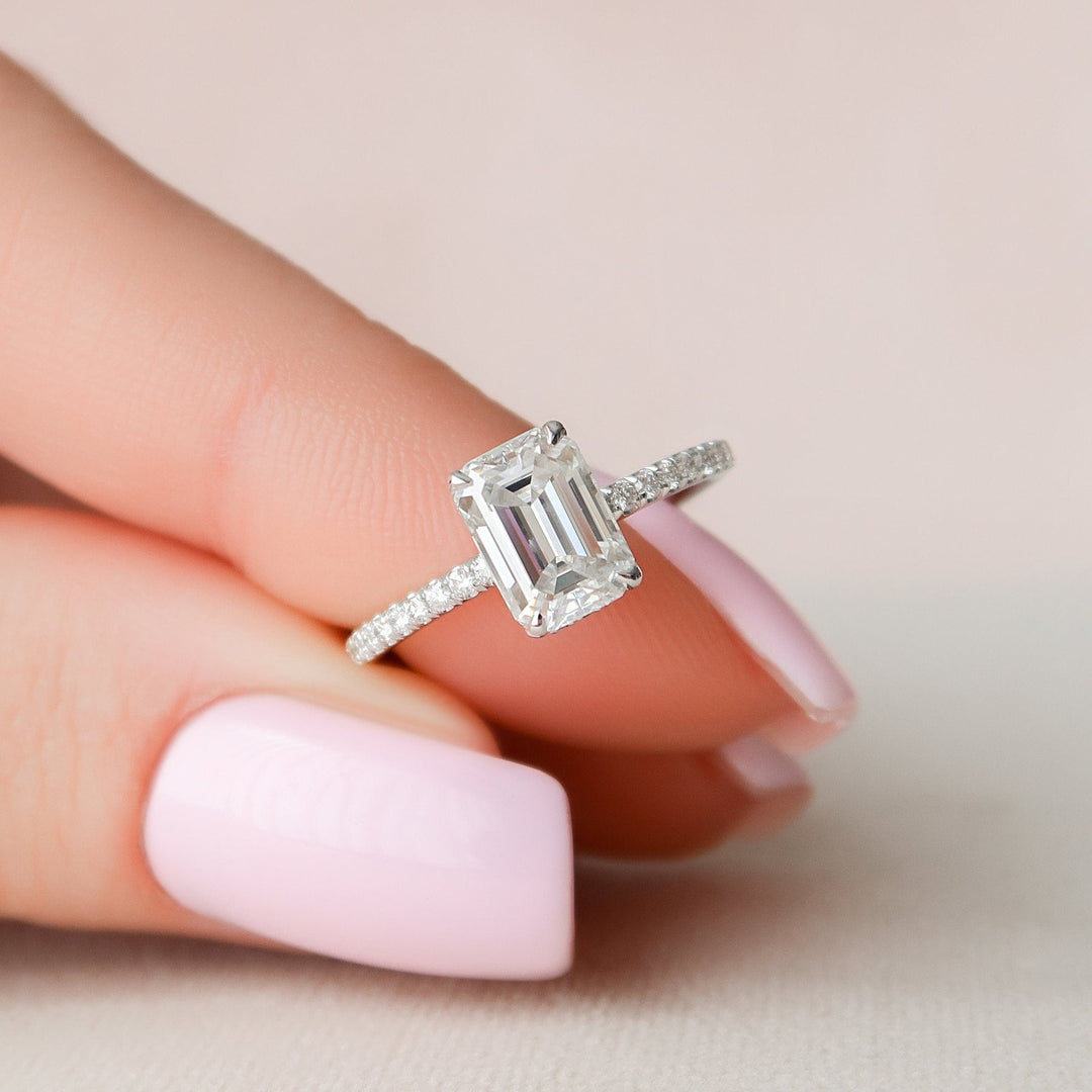 1.50CT Emerald Cut Hidden Halo Diamond Moissanite Engagement Ring