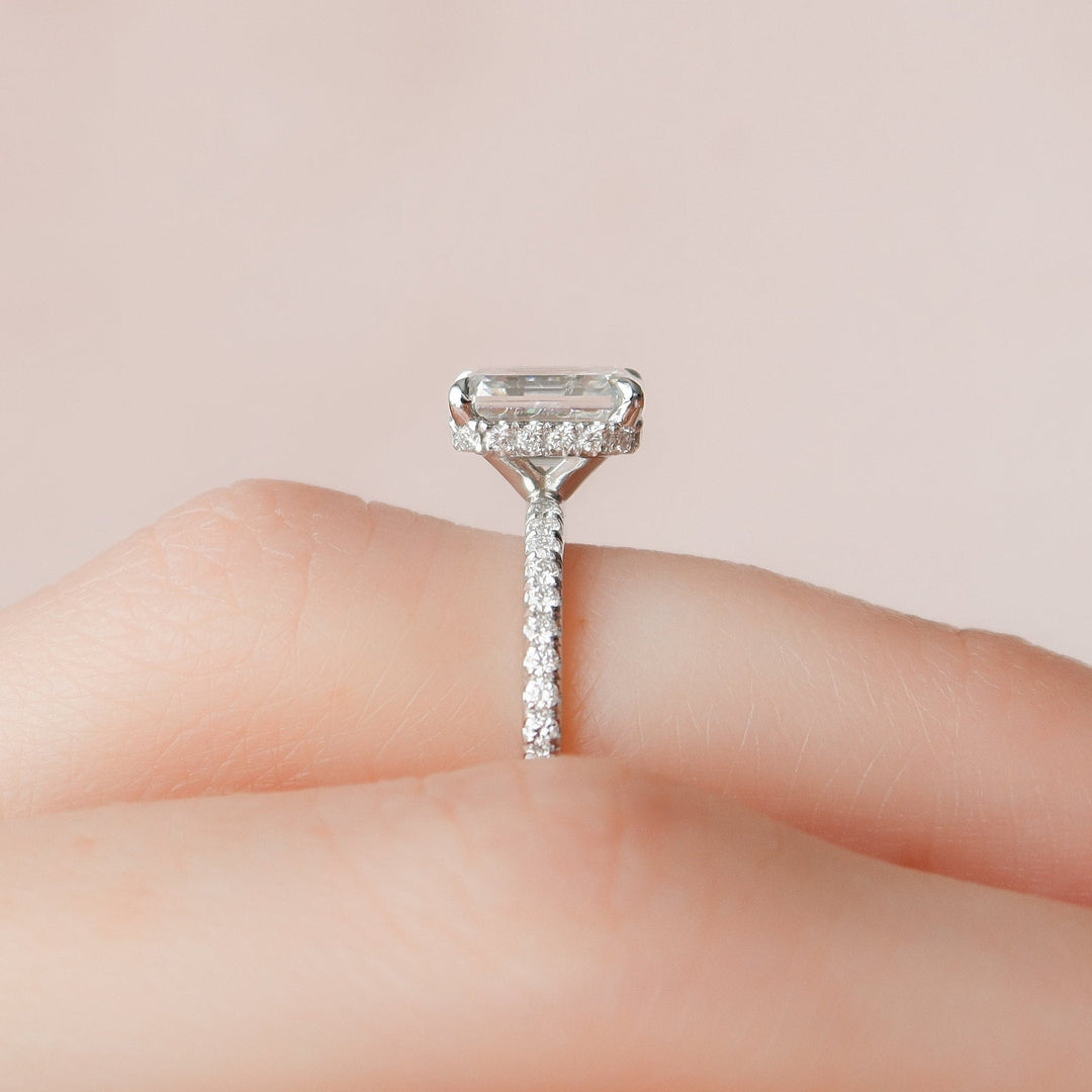 1.50CT Emerald Cut Hidden Halo Diamond Moissanite Engagement Ring