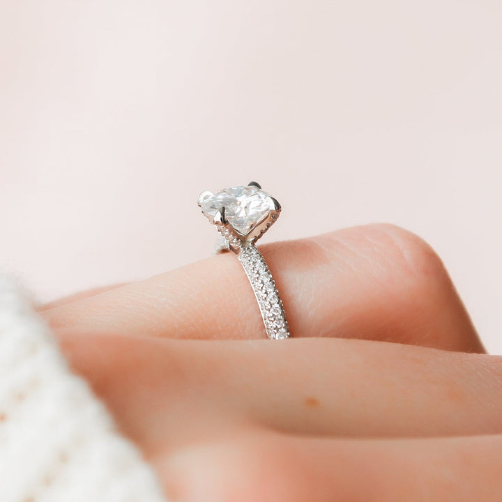 1.50CT Round Brilliant Cut Moissanite 3 Side Pave Diamond Engagement Ring
