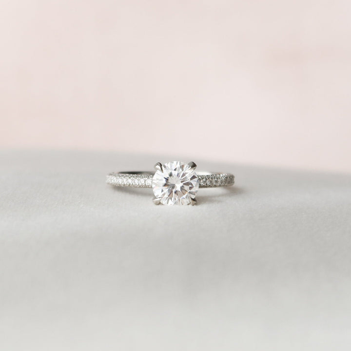 1.50CT Round Brilliant Cut Moissanite 3 Side Pave Diamond Engagement Ring