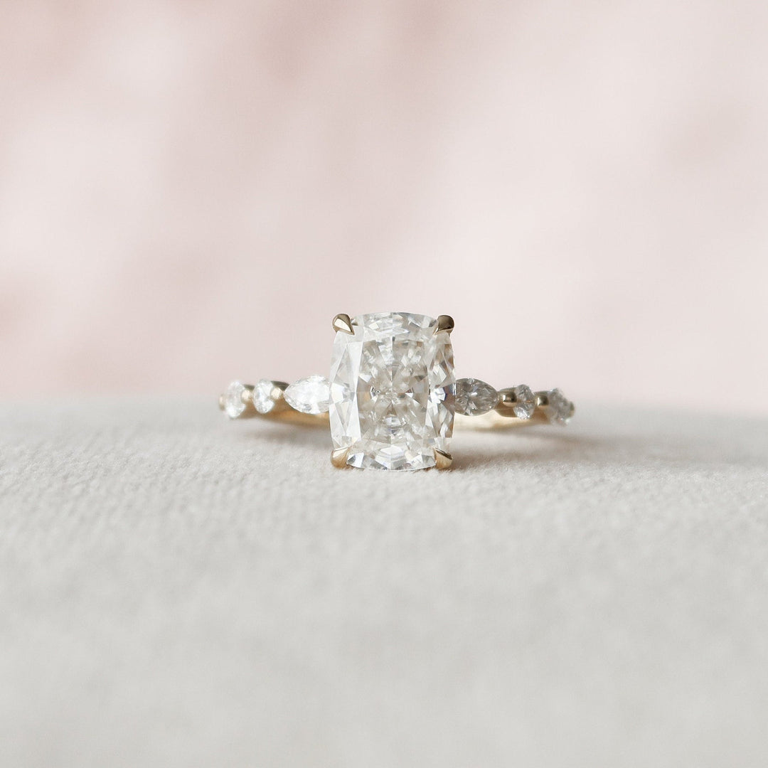 2.50CT Elongated Cushion Moissanite Hidden Halo Diamond Engagement Ring