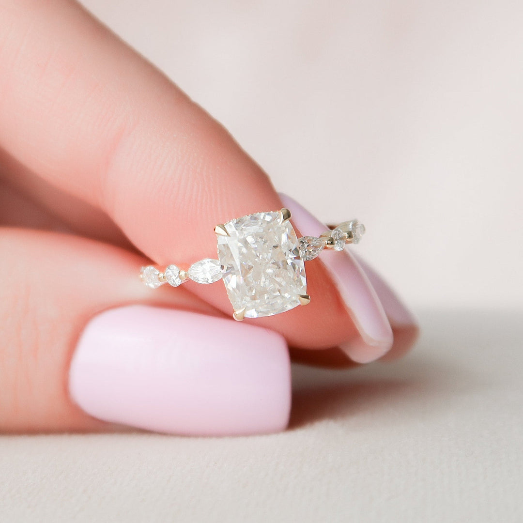 2.50CT Elongated Cushion Moissanite Hidden Halo Diamond Engagement Ring