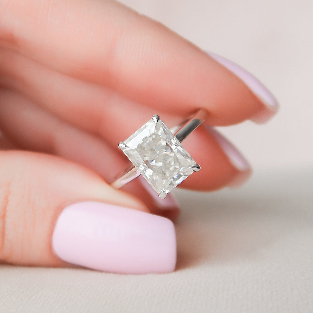4.0CT Radiant Hidden Halo Moissanite Solitaire Diamond Engagement Ring