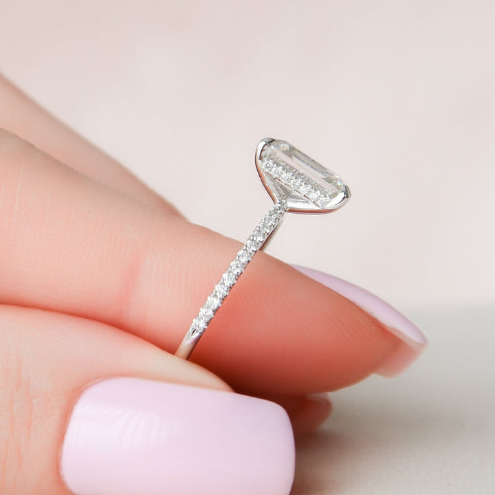 2.50CT Emerald Cut Hidden Halo Moissanite Pave Diamond Engagement Ring