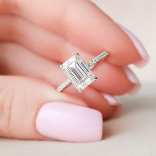 2.50CT Emerald Cut Hidden Halo Moissanite Pave Diamond Engagement Ring