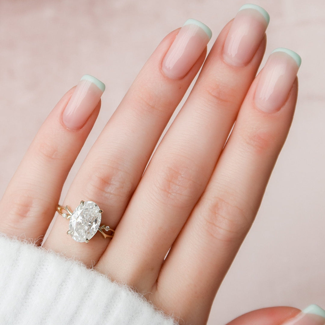 4.0CT Oval Twig Moissanite Diamond Engagement Ring