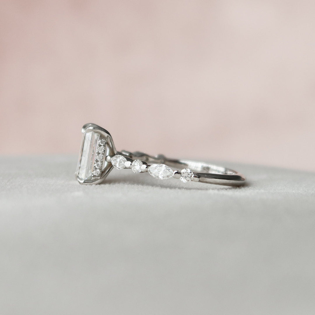 2.0CT Emerald Cut Hidden Halo Moissanite Diamond Engagement Ring
