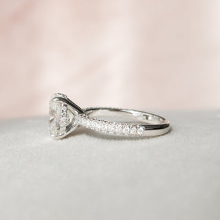3.0CT Oval Hidden Halo Moissanite Three Side Pave Diamond Engagement Ring