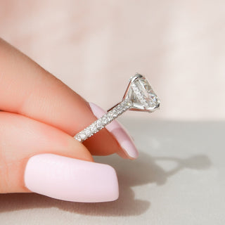 3.0CT Oval Hidden Halo Moissanite Three Side Pave Diamond Engagement Ring