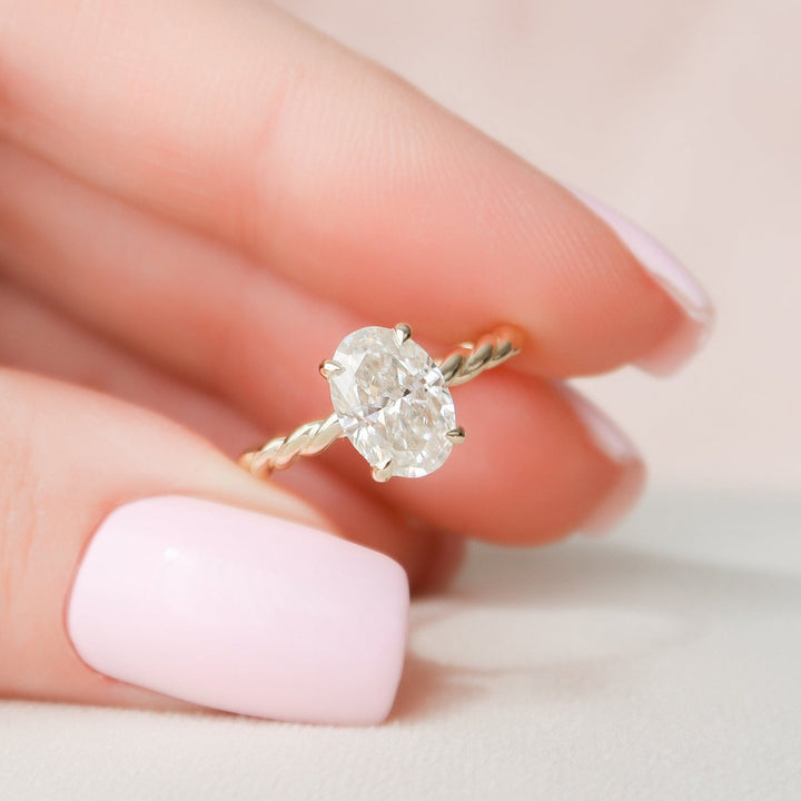 1.50CT Oval Moissanite Twig Pave Diamond Engagement Ring