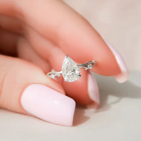1.0CT Pear Twig Diamond Moissanite Engagement Ring