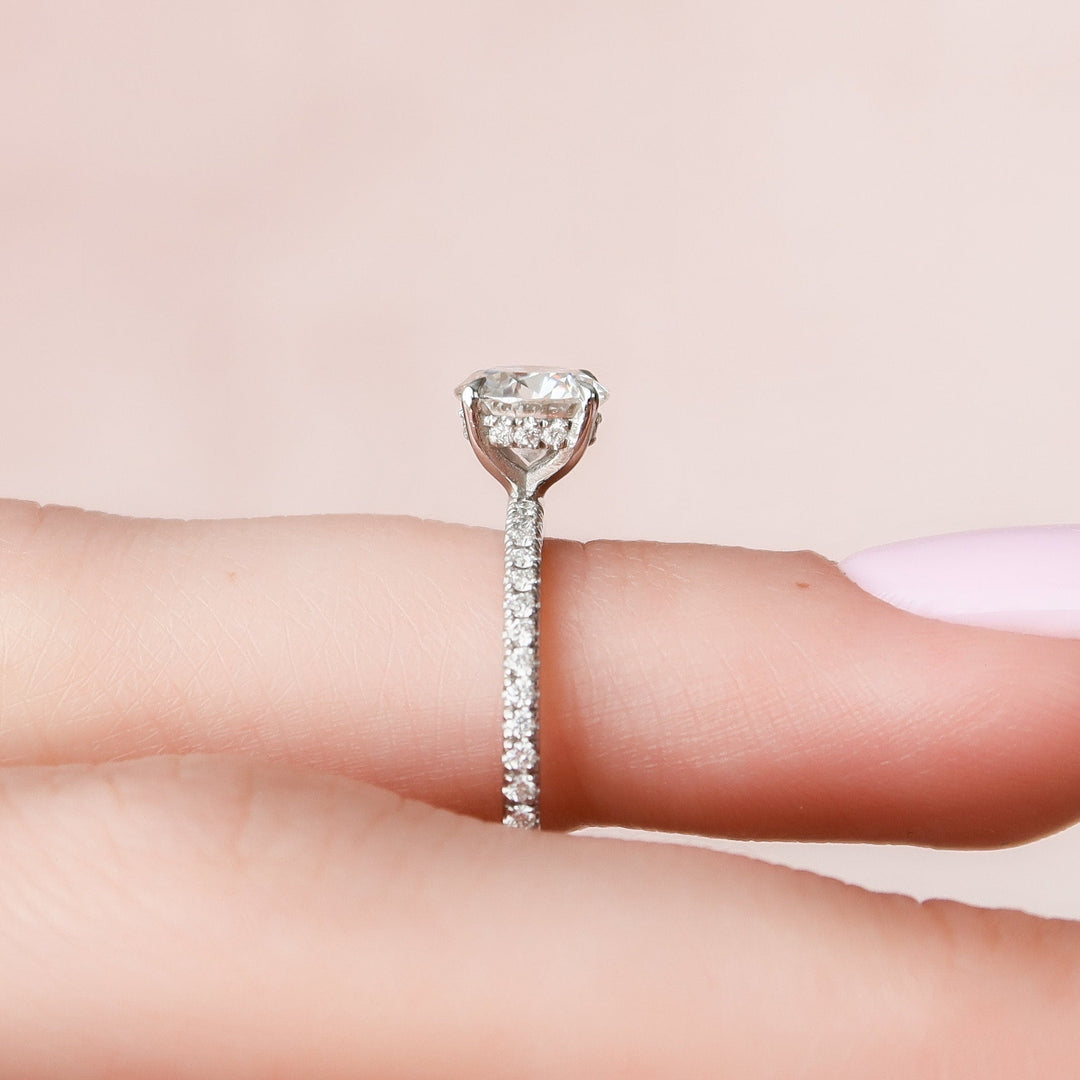 1.0CT Round Cut Moissanite Diamond Hidden Halo Engagement Ring