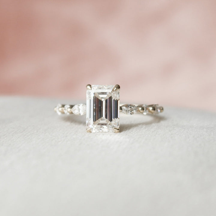 2.0CT Emerald Cut Hidden Halo Moissanite Diamond Engagement Ring