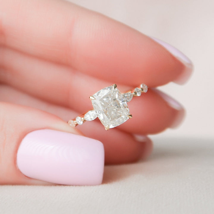 2.50CT Elongated Cushion Moissanite Hidden Halo Diamond Engagement Ring