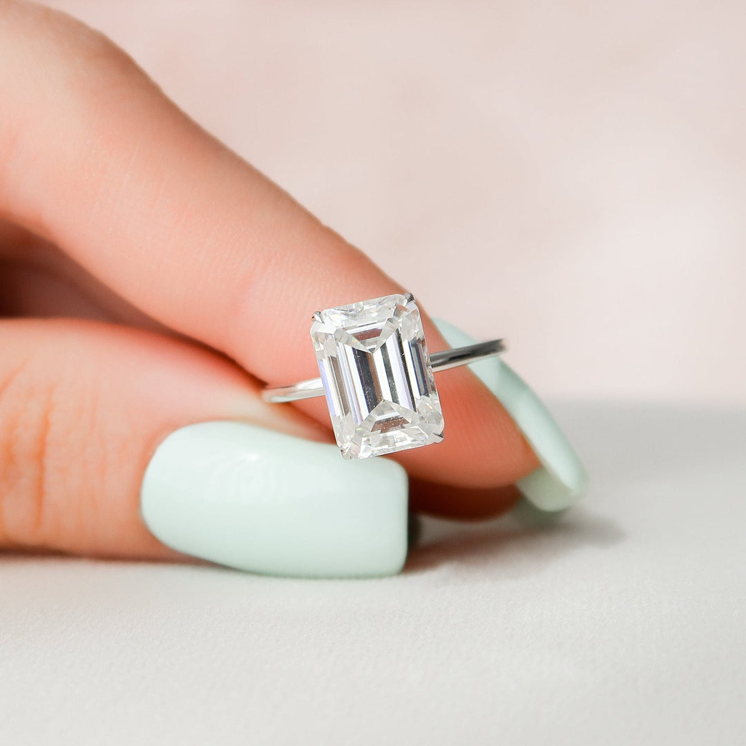 4.50CT Emerald Cut Hidden Halo Moissanite Diamond Engagement Ring