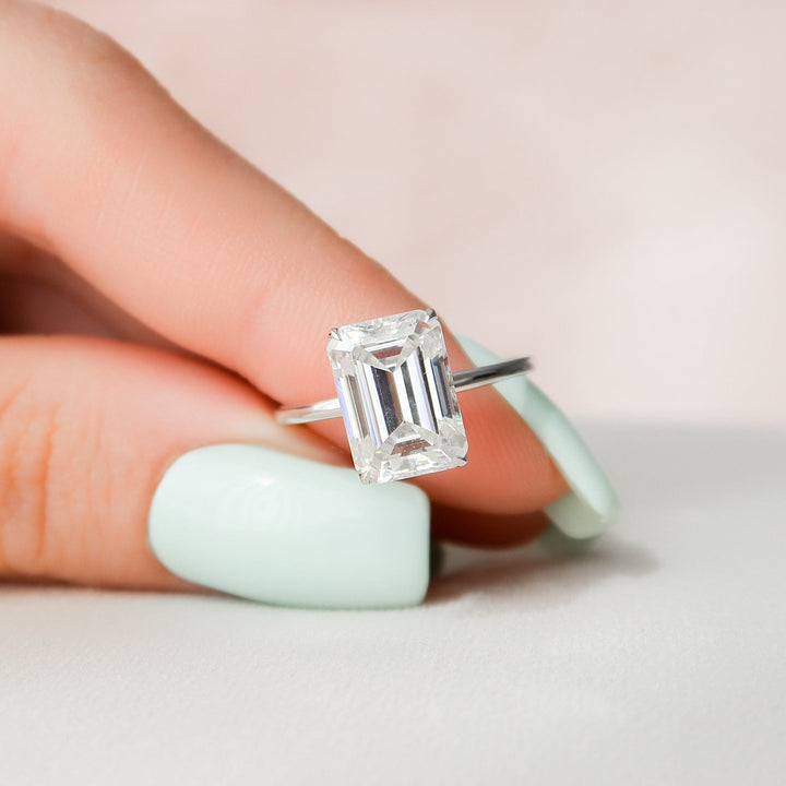 4.50CT Emerald Cut Hidden Halo Moissanite Diamond Engagement Ring