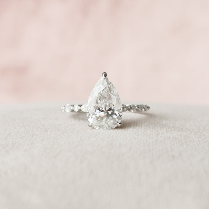 4.0CT Pear Hidden Halo Moissanite Diamond Engagement Ring