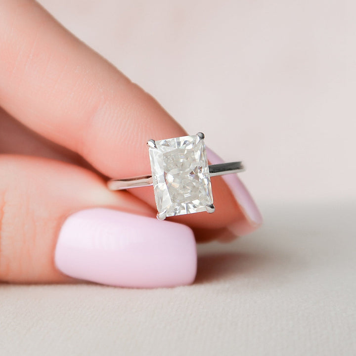 4.0CT Radiant Hidden Halo Moissanite Solitaire Diamond Engagement Ring