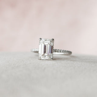 2.50CT Emerald Cut Hidden Halo Moissanite Pave Diamond Engagement Ring