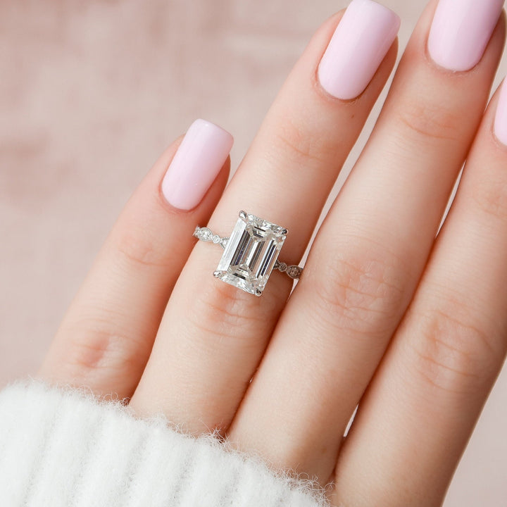 5.0CT Emerald Cut Vintage Pave Moissanite Diamond Engagement Ring